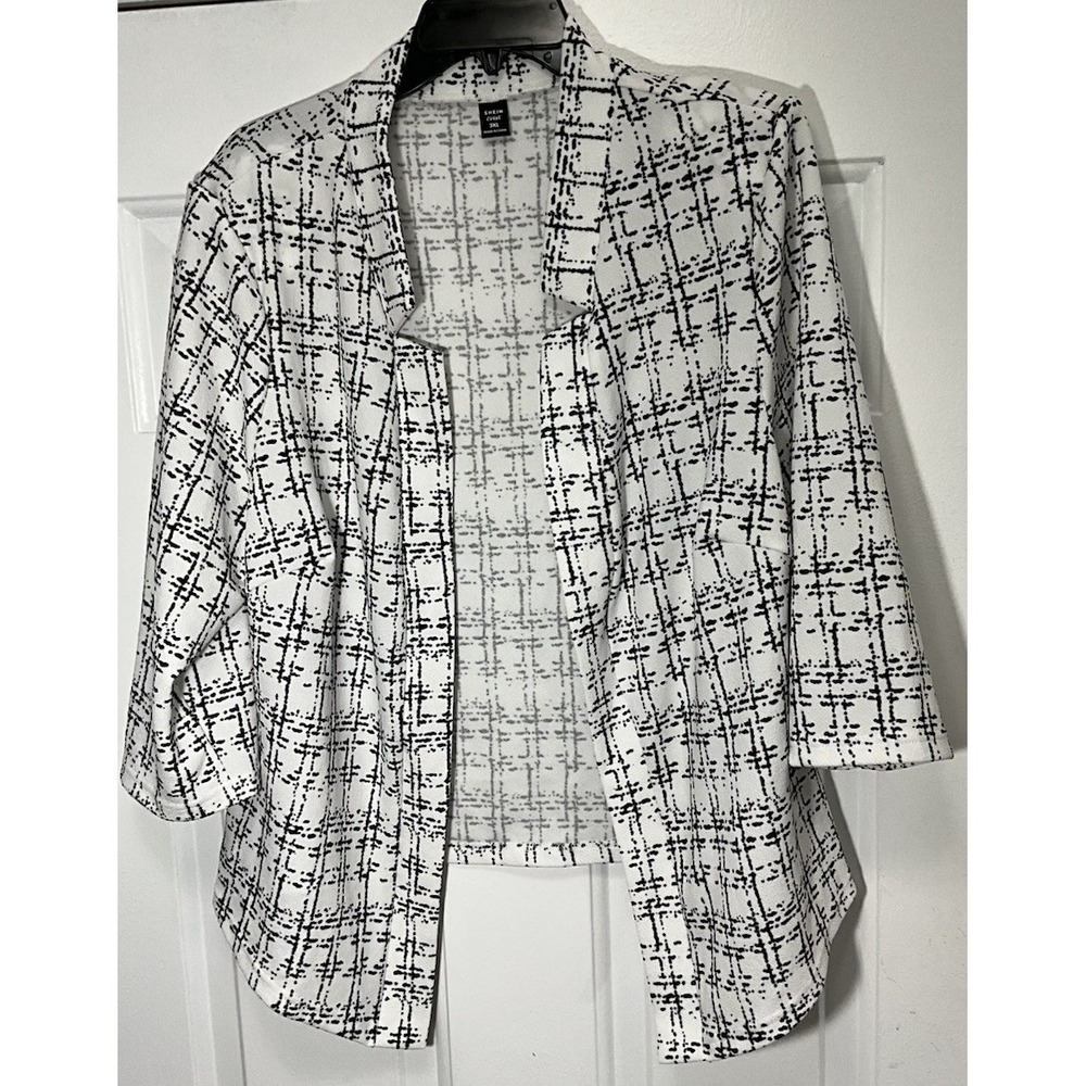SHEIN Curve Black/White Open Front Business/Casual Soft Jacket Women's 3XL
